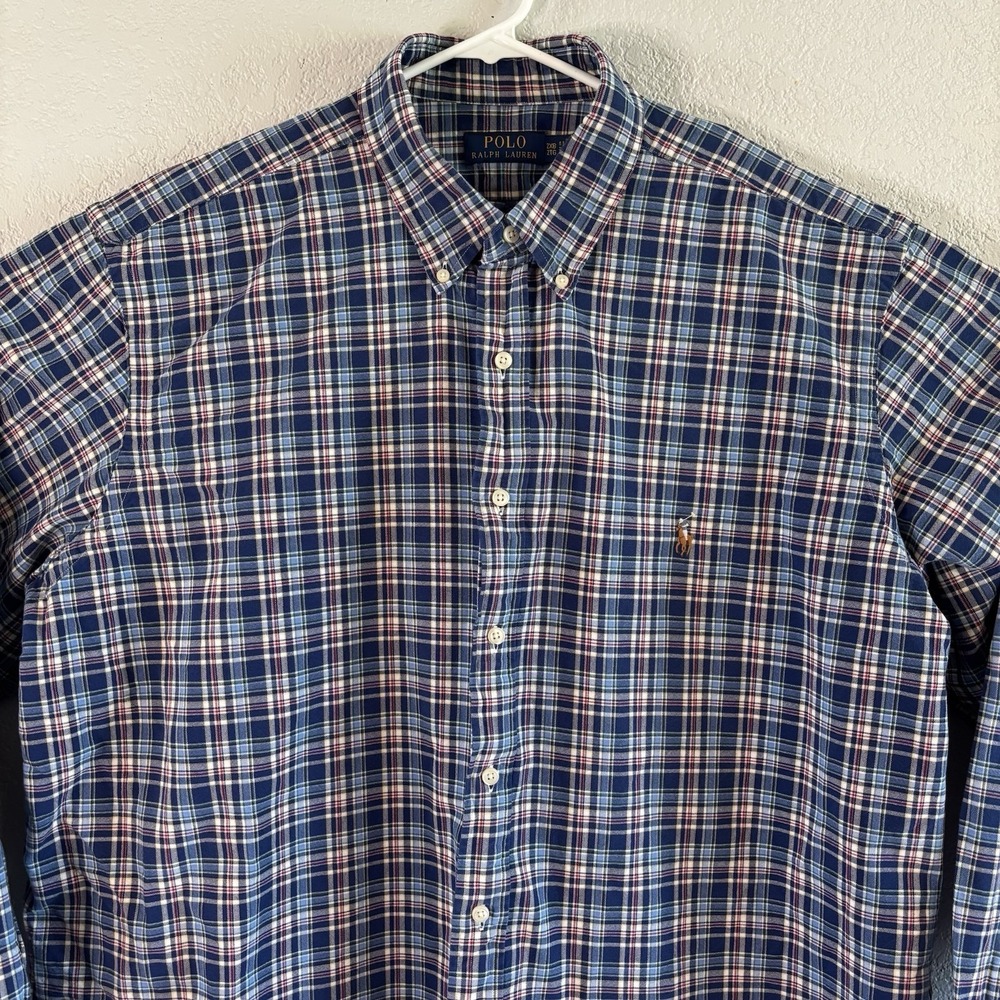 Polo Ralph Lauren Shirt Mens 2XB Blue Plaid Classic Fit Cotton LS Button Preppy
